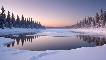  Snowy landscape with a frozen lake