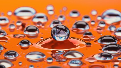 Sticker - A close up of a bunch of water drops on top of an orange surface, AI