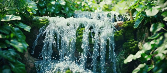 Canvas Print - Tranquil Waterfall in Lush Greenery