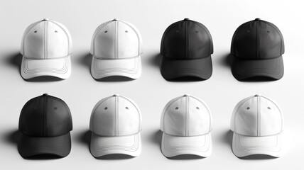 Wall Mural - black and white baseball cap hat mockup isolated on white background