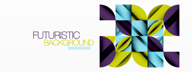 Poster - Circle, square and flower petal geometric background. Round shapes composition for wallpaper, banner, background or landing
