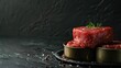 © 2rogan - Canned homemade Charolais beef meat on black surface for advertising