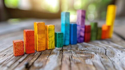 Aufkleber - Paper craft bar graph with ascending bars in financial concept Stock Photo with copy space