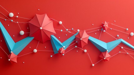 Poster - Minimalist paper art of a line graph showing growth Stock Photo with copy space