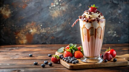 Sticker - Refreshing and indulgent flavoured milkshake with a variety of toppings , creamy, dessert, drink, delicious, sweet, flavored