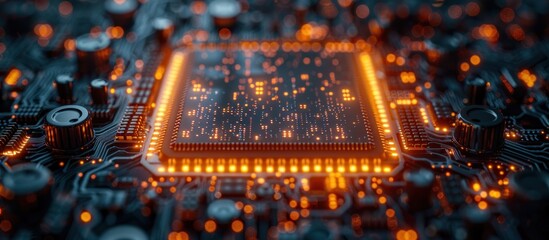 Sticker - Closeup of a glowing CPU on a circuit board