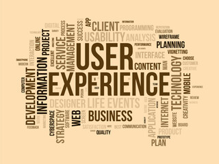 user experience wordcloud template. web business concept vector background.