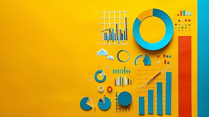 Poster - Minimal paper art of financial analysis with charts and graphs Stock Photo with copy space