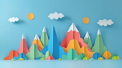 Poster - Minimal paper art of financial analysis with charts and graphs Stock Photo with copy space