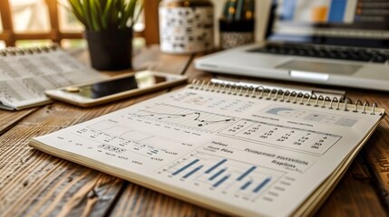 Poster - Financial planning flat lay with paper crafted budget sheets graphs and a calendar Stock Photo with copy space
