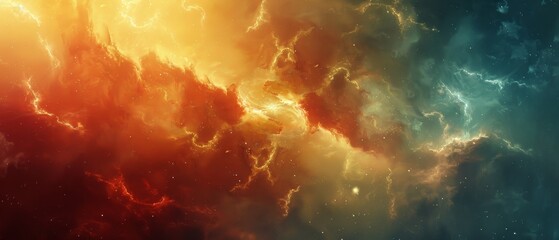 Wall Mural - A colorful space scene with orange, yellow, and blue clouds