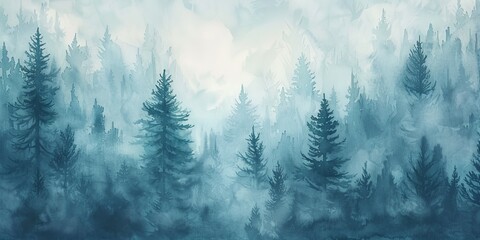 Wall Mural - Misty Forest Watercolor Painting