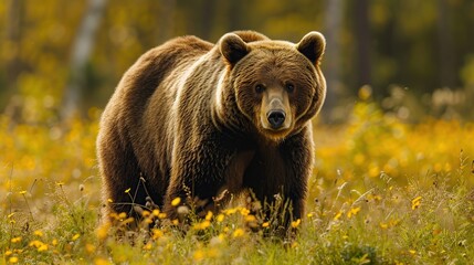 Sticker - A Grizzly Bear Standing in a Field of Flowers