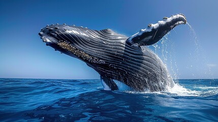 Wall Mural - Humpback Whale Breaching in the Ocean