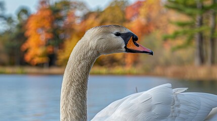 Wall Mural - Elegant Swan Portrait in Autumnal Setting