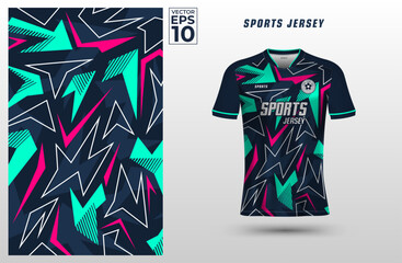 Wall Mural - T-shirt sport jersey design template with geometric line pattern background. Sport uniform in front view. Shirt mock up for sport club. Vector Illustration