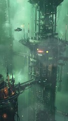 Wall Mural - science fiction scene illustration seamless looping overlay 4k virtual video animation background