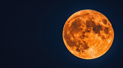 Wall Mural - Detailed full moon with orange hue on night sky with copy space