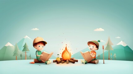 Wall Mural - Campfire Tales: Engaging Kids with History through Summer Storytelling - Flat Design Illustration