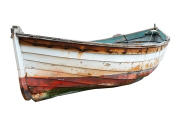 Weathered wooden boat isolated on white background