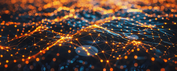 Poster - Abstract digital network of orange and blue lights