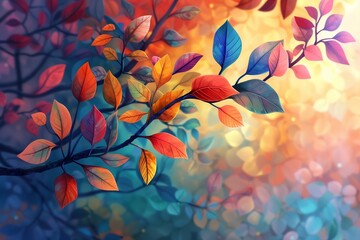 Wall Mural - Floral tree with multicolor leaves 3d abstraction wallpaper