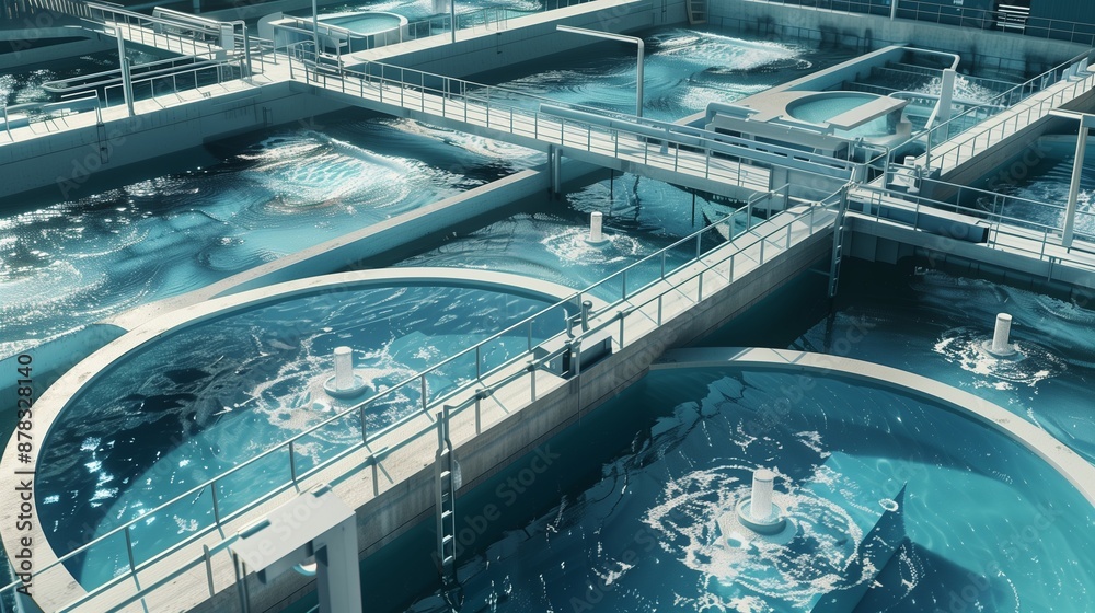Modern urban wastewater treatment plant with advanced water recycling ...