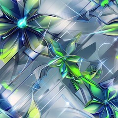 Canvas Print - Futuristic Floral Digital Art in Neon Colors