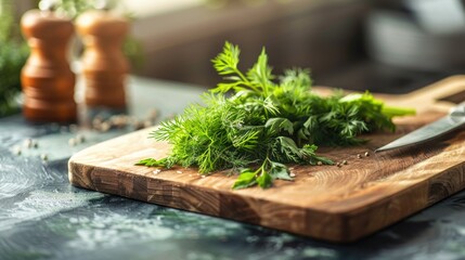 Sticker - Fresh herbs on chopping board Parsley and dill