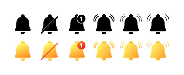 Poster - Bell icons collection. Notification Icons. Flat and Silhouette style. Vector icons.