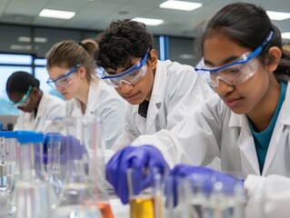 High school or college students in a science lab