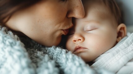 a touching moment with a newborn and mother wrapped in a textured blanket, illustrating the warmth a
