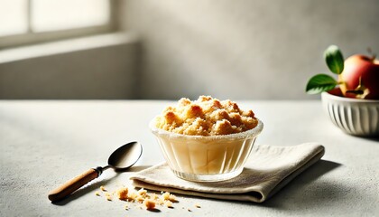 Wall Mural - A cobbler or crumble dessert on a light background with a minimalistic setting