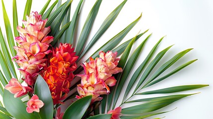 Poster - Tropical Flowers and Palm Leaves