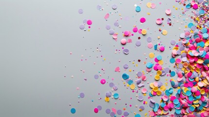 Canvas Print - Confetti arrangement on gray backdrop for party decor Mockup with space for text