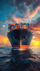 Wall Mural - cargo container ship at sunset