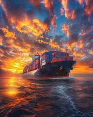 Wall Mural - cargo container ship at sea 