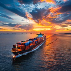 Wall Mural - cargo container ship at sunset