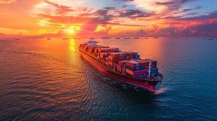 Wall Mural - cargo container ship at sunset