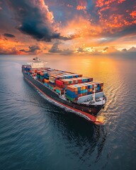 Wall Mural - cargo container ship at sunset