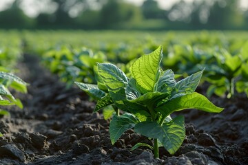 Wall Mural - Lush Green Plants Growing in a Fertile Field