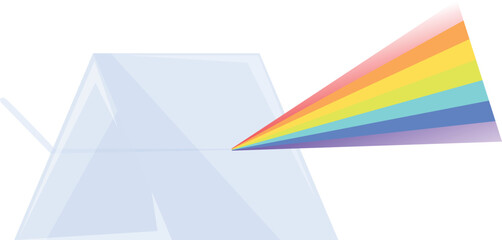 Poster - Triangular prism refracting light beam creating rainbow spectrum illustration isolated on white background