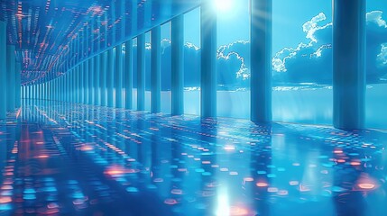 Aufkleber - Stereoscopic data chart, visual data screen, data table, Visual data design, Technical style, blue and white color scheme, blue background, Surreal. Generative AI.