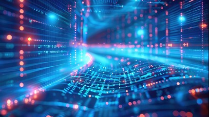 Aufkleber - Stereoscopic data chart, visual data screen, data table, Visual data design, Technical style, blue and white color scheme, blue background, Surreal. Generative AI.