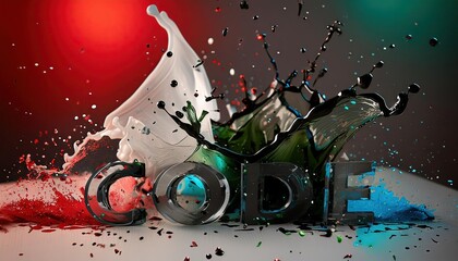 Poster - Colorful Paint Splash over CODE Text Art