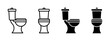 © Chelpanoff - Toilet icon. WC room symbol. Bathroom sign. Simple toilet vector illustration front and side view. Restroom flush outline and black pictogram.
