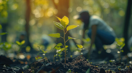 Aufkleber - Cooperation Environment Charity Concept. Nature Support, Volunteer People, Social. Professional Corporate Business Environment and Achieve. Generative AI.