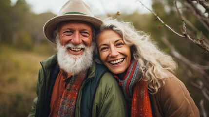 woman man outdoor senior couple happy lifestyle retirement together smiling love fun elderly active vitality nature mature.