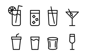 Wall Mural - Drink cup icon set. Cocktail glass vector illustration collection. Alcohol beverage bar glasses symbols.