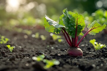 Wall Mural - Fresh Beetroot Growing in a Sunlit Garden